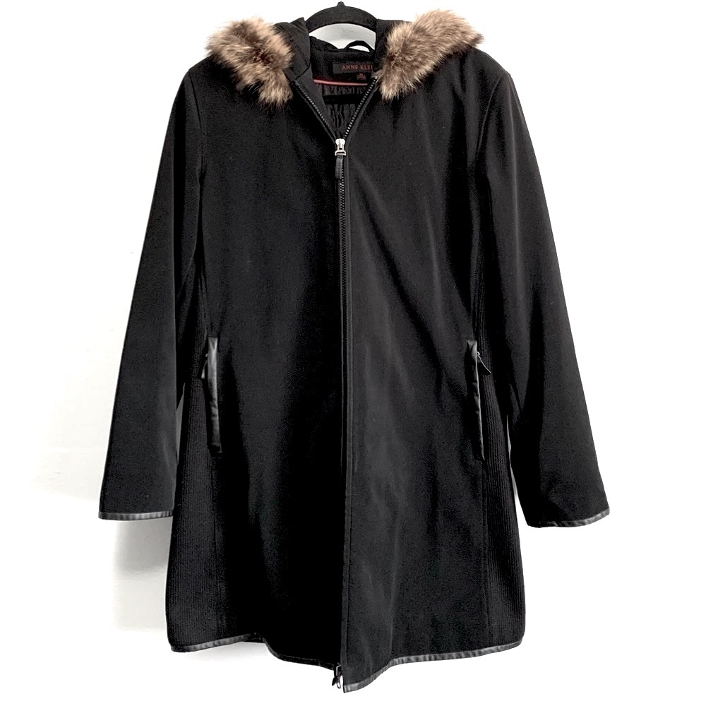 Anne Klein Raccoon Trim Hooded Coat